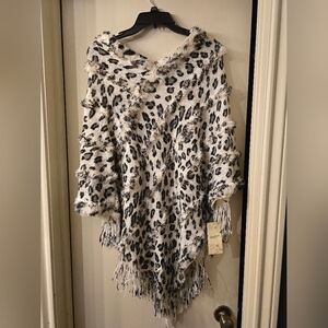 Leopard Print Fringed Poncho